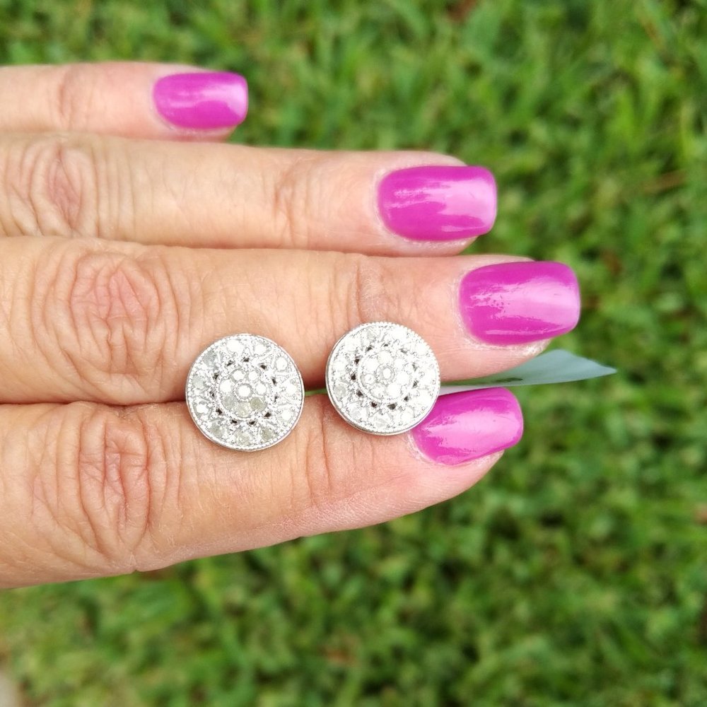 Genuine Diamond Cluster Earrings Sterling Silver